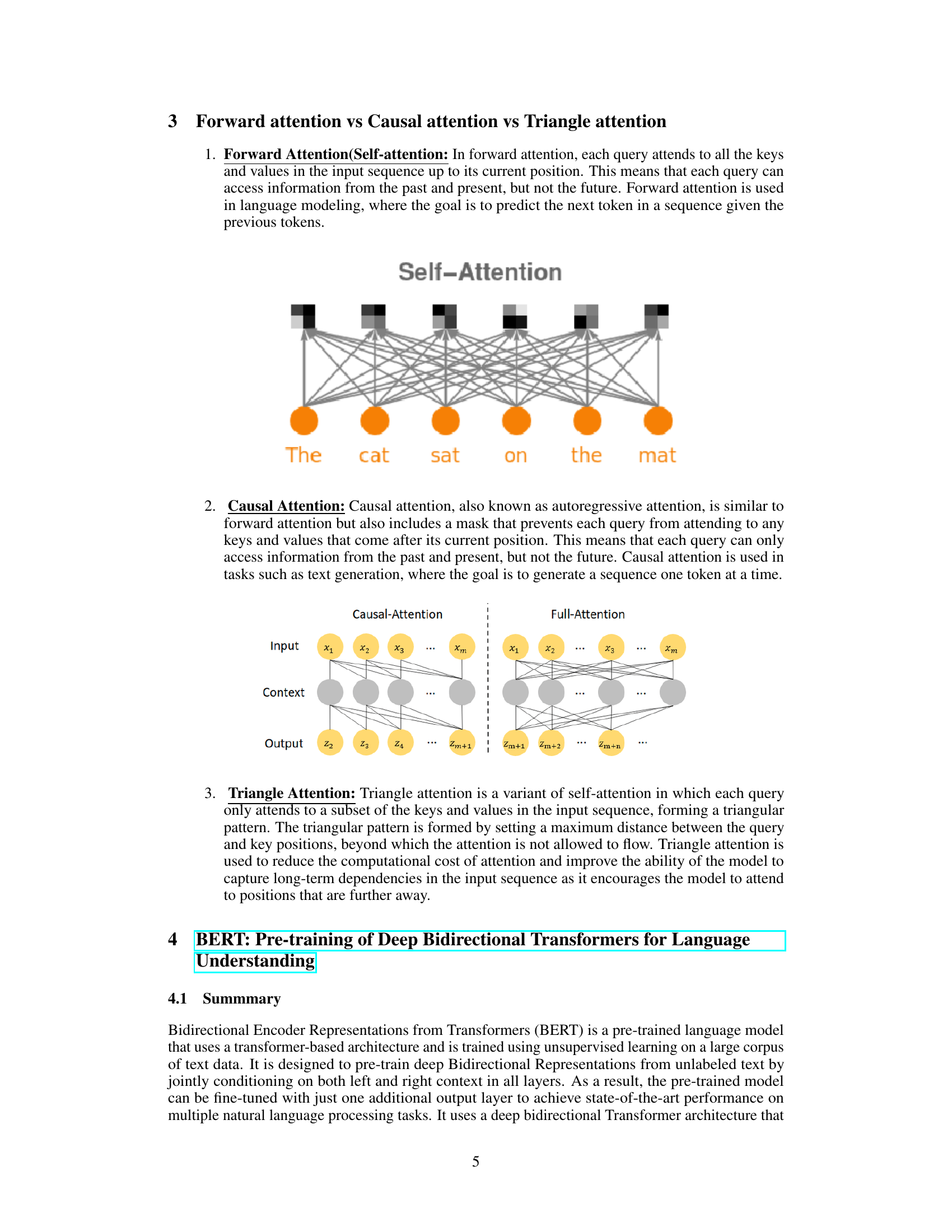 Forward attention, causal attention, and their visualizations