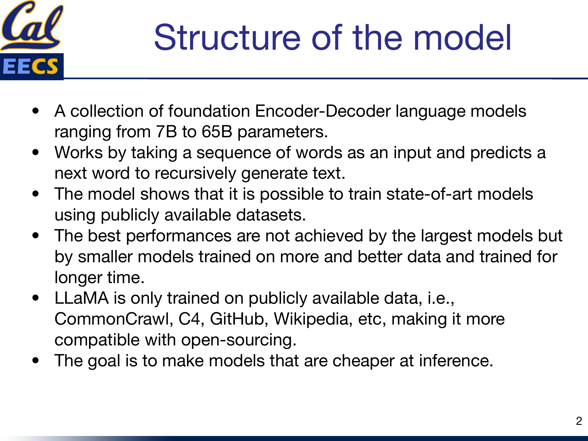 LLaMA model family overview showing parameter counts and training data sources